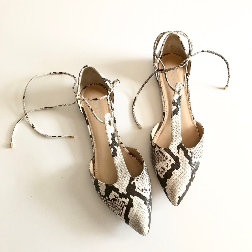 Snake print flats with ankle ties